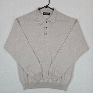 Brandini Italy 100% Extrafine Merino Wool Polo Sweater Tan Camel Mens Medium